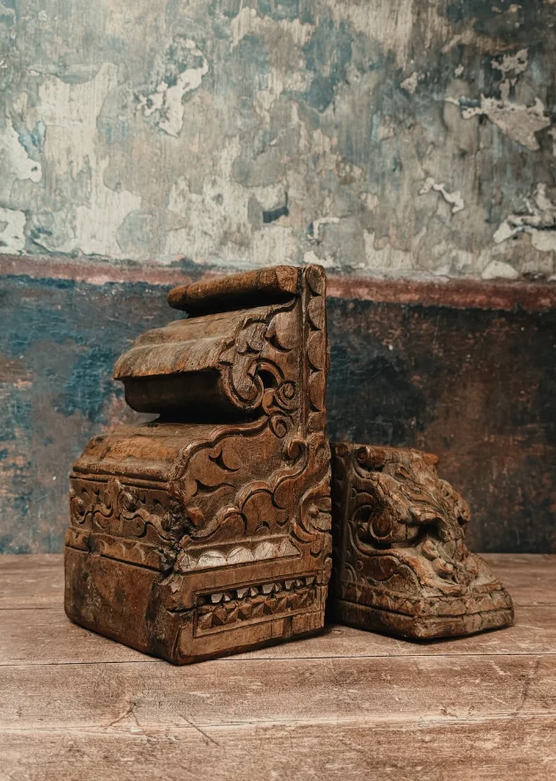 17th century fruitwood corbels
